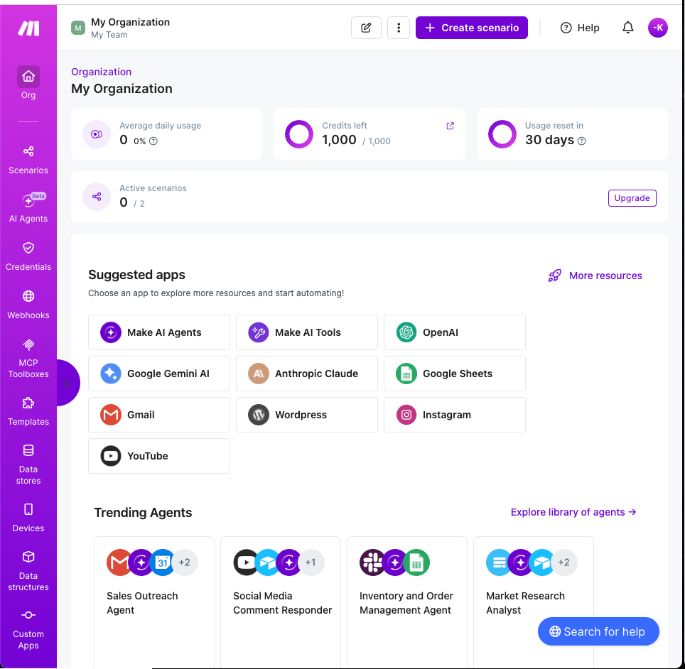 Makeのテックスタック選択画面